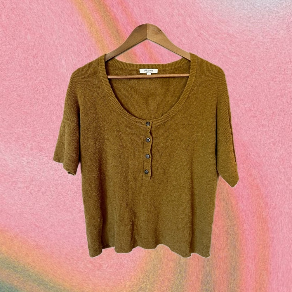 Madewell Women's Green Knit Button Top